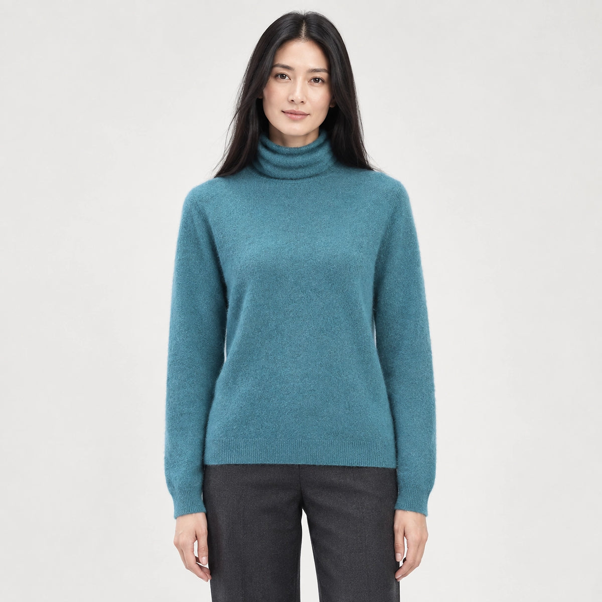 Delwyn Cashmere Turtleneck Sweater — Teal (apparel front)
