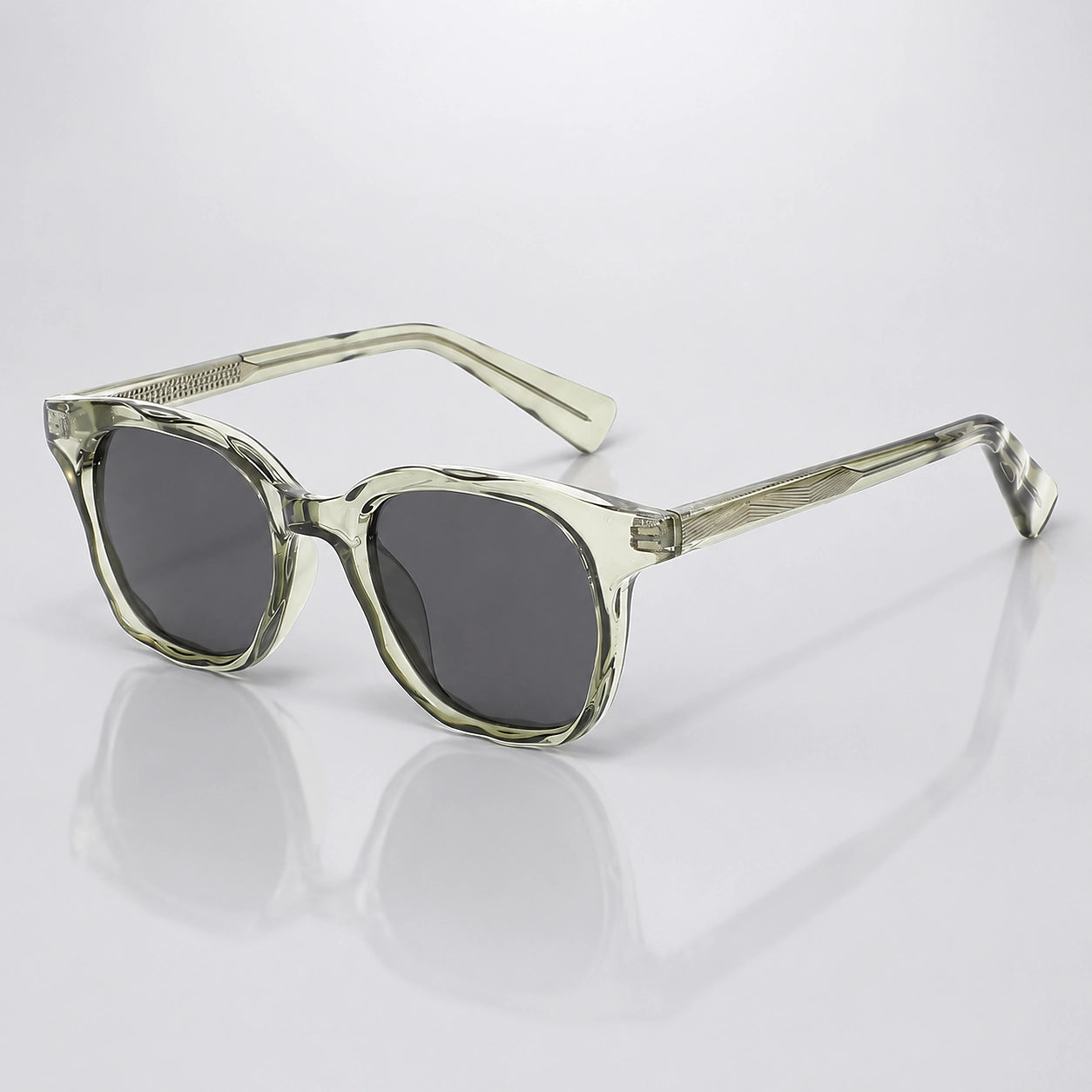 Quelva Mavio Sunglasses — Transparent Green Frame Black And Gray Film C3 (sunglasses hero)