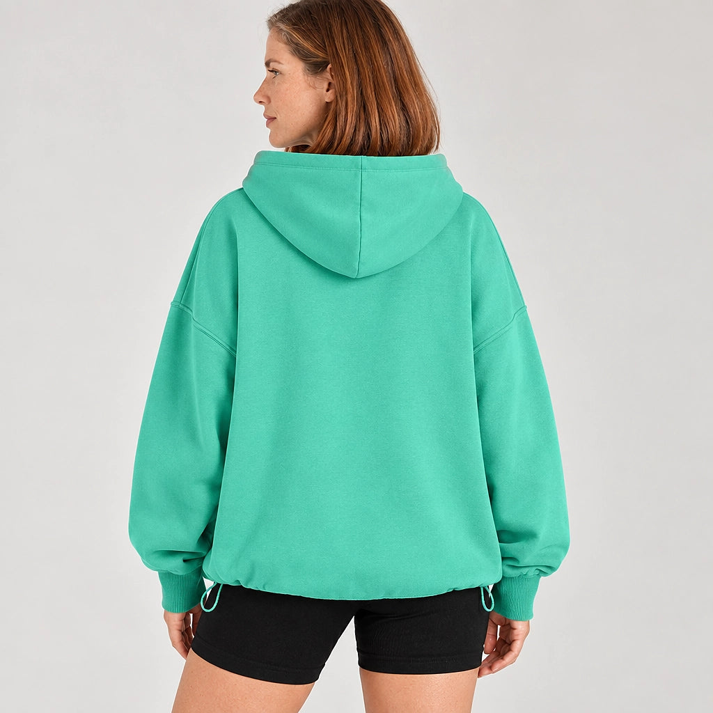 Brelyn Oversized Half-Zip Hoodie — Turquoise (apparel back)