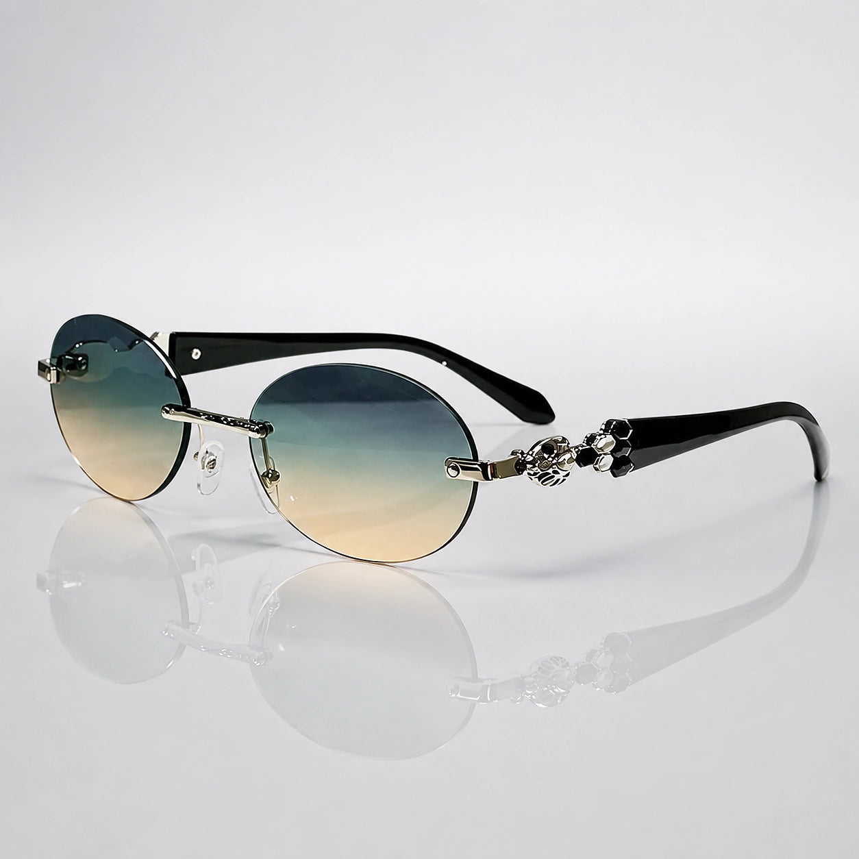 Quelra Bijou Sunglasses — 上深绿下香槟片银配件黑白钻黑色镜腿 (sunglasses hero)