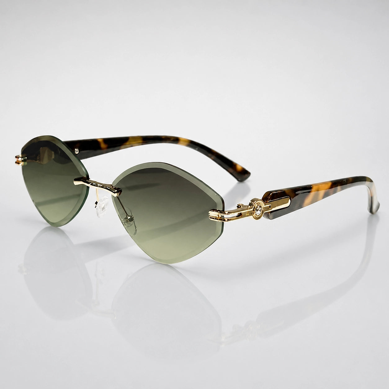 Pellara Rimless Sunglasses — 金框渐灰绿片 (sunglasses hero)