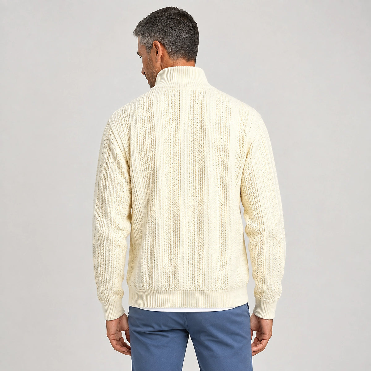 Daxton Ribbed Knit Cardigan — White (apparel back)