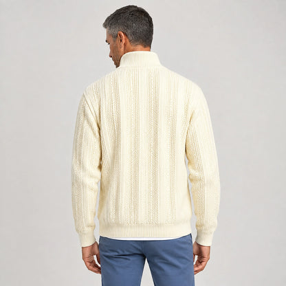 Daxton Ribbed Knit Cardigan — White (apparel back)