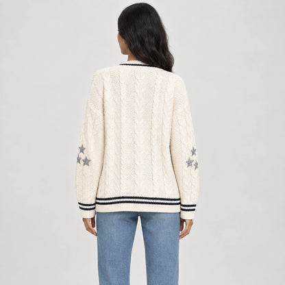 Delwyn Cable-Knit Star Cardigan — White (apparel back)