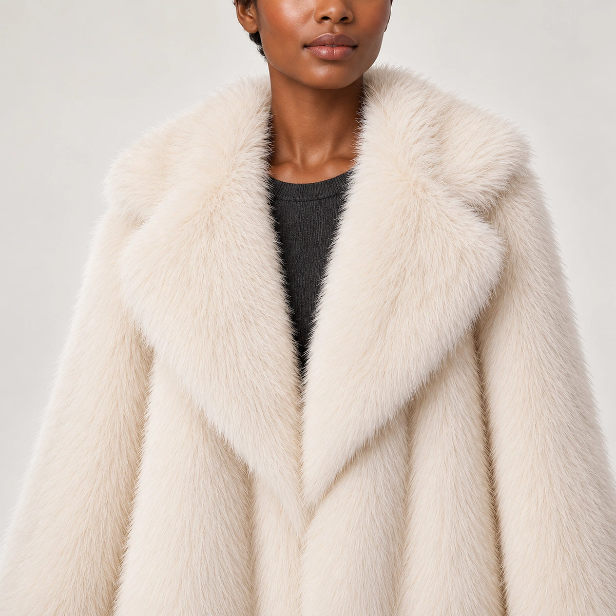 Neravessa Lapel Coat — White (apparel detail)
