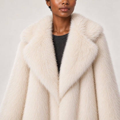 Neravessa Lapel Coat — White (apparel detail)