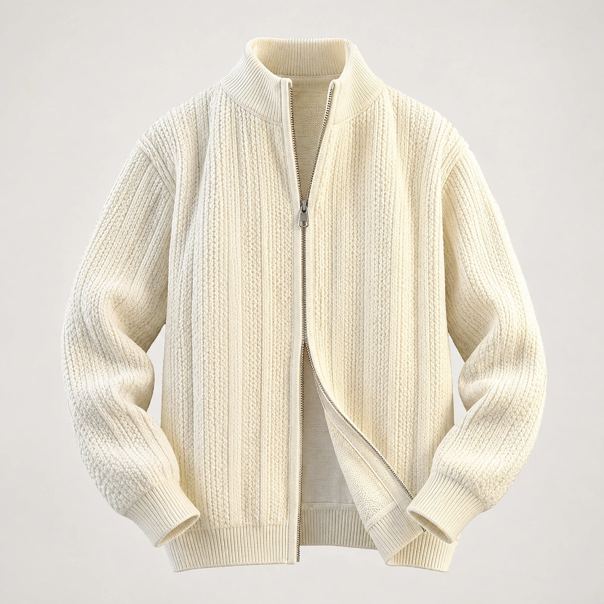 Daxton Ribbed Knit Cardigan — White (apparel solo)