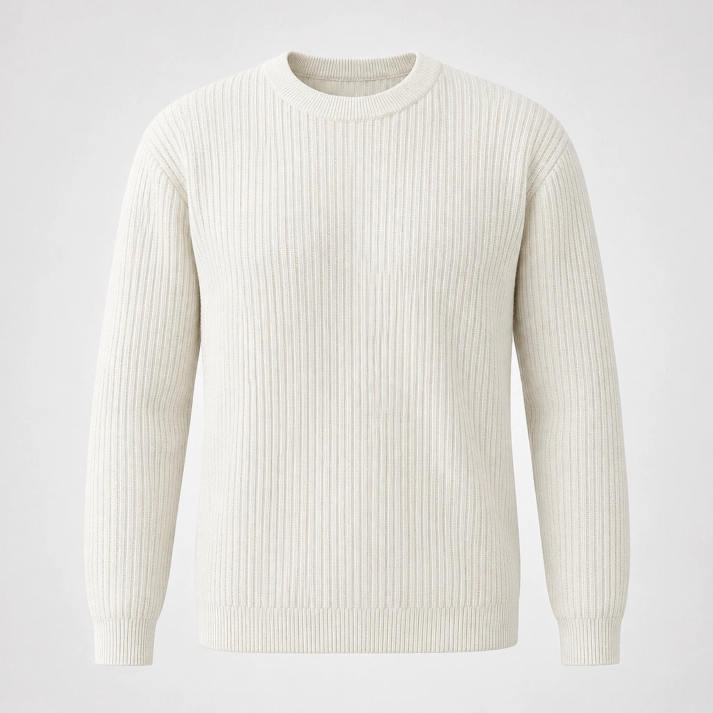 Harlen Ribbed Crewneck Sweater — White (apparel solo)