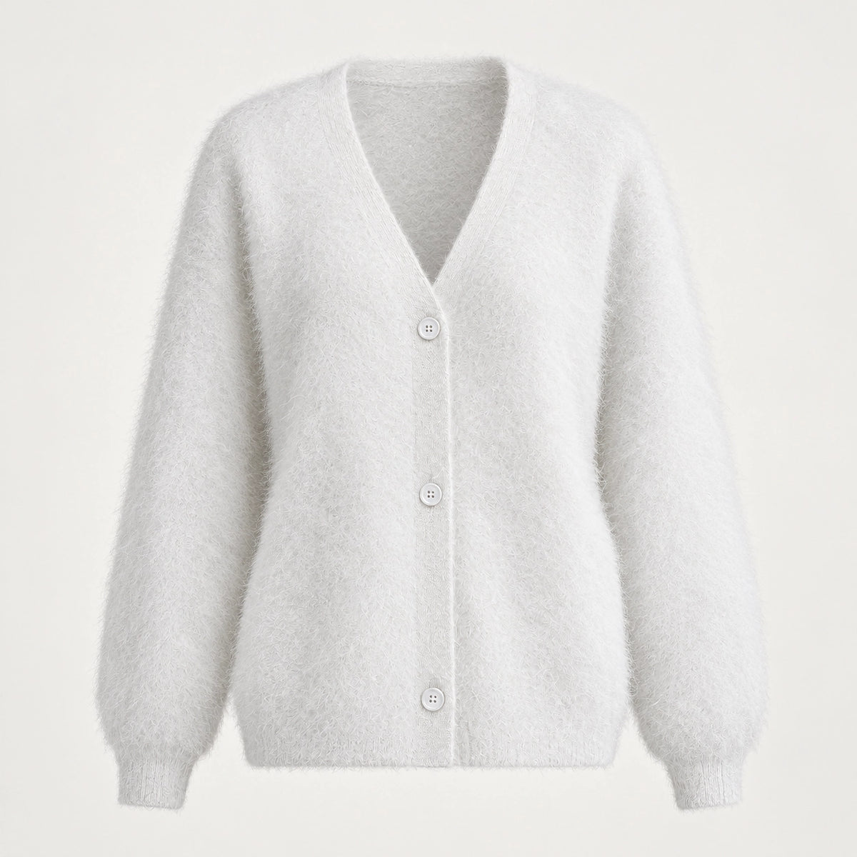 Halvern Fuzzy Knit Cardigan — White (apparel solo)