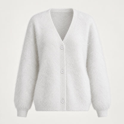 Halvern Fuzzy Knit Cardigan — White (apparel solo)