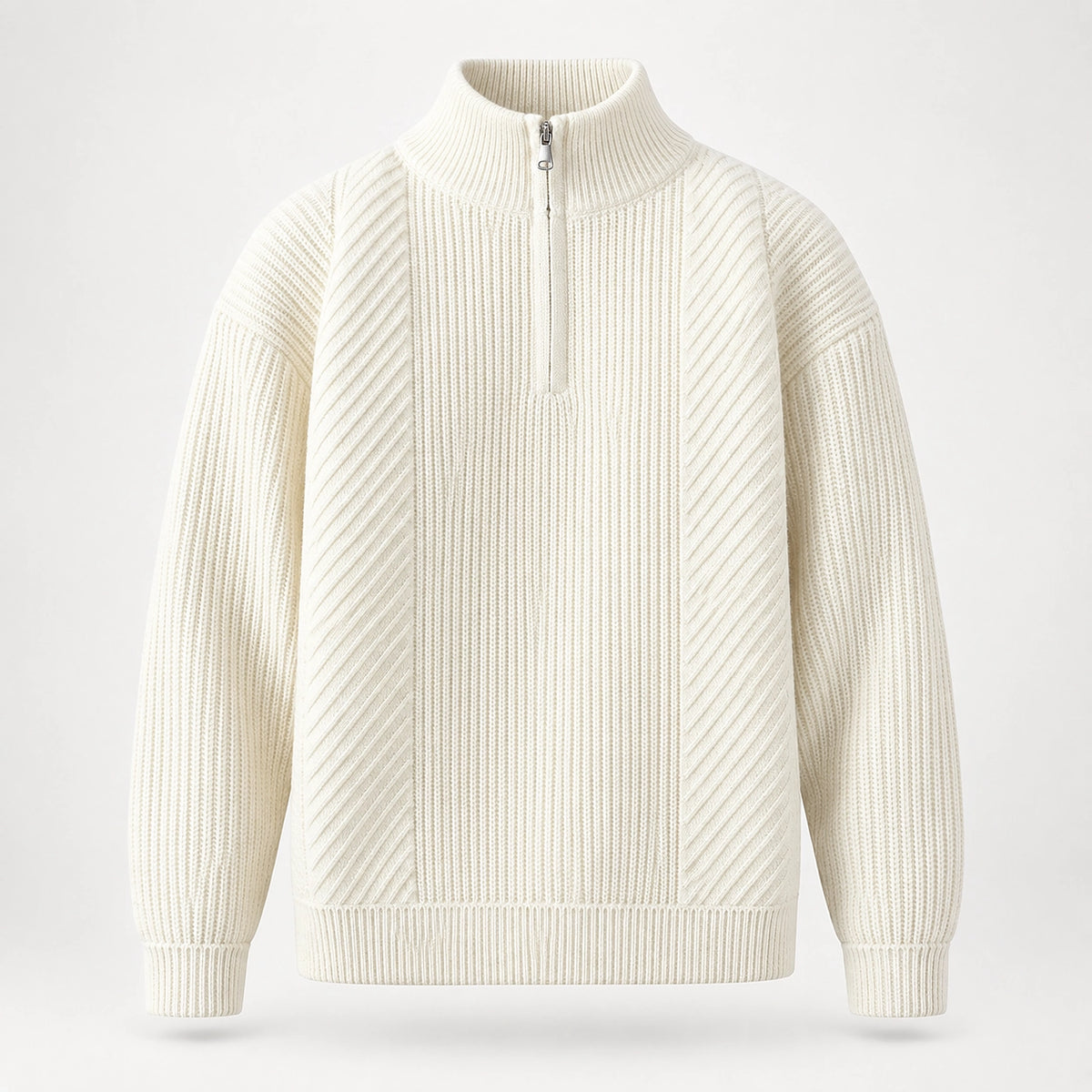Bruthen Ribbed Half-Zip Sweater — White (apparel solo)