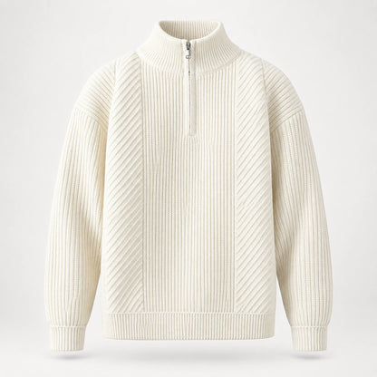 Bruthen Ribbed Half-Zip Sweater — White (apparel solo)