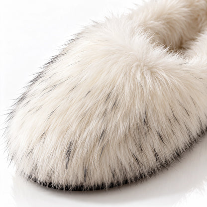 Fioravessa Plush Slippers — White Base With Black Tips (imitation Raccoon Fur) (womens shoe macro)
