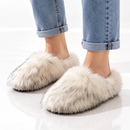 Fioravessa Plush Slippers — White Base With Black Tips (imitation Raccoon Fur) (womens shoe worn)