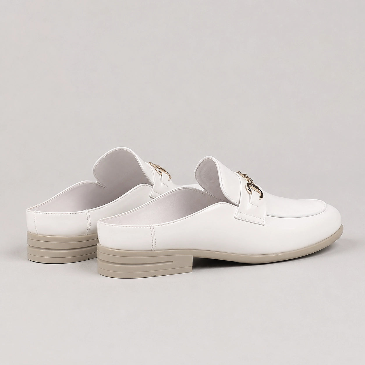 Halcourt Leather Horsebit Mule — White (mens shoe angle)