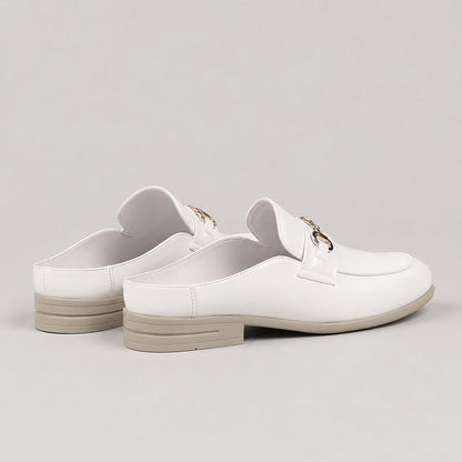 Halcourt Leather Horsebit Mule — White (mens shoe angle)