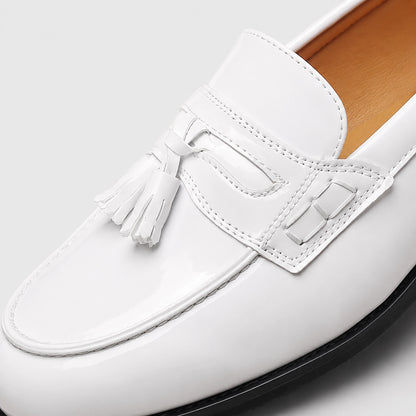 Halcourt Leather Tassel Loafers — White (mens shoe zoom)