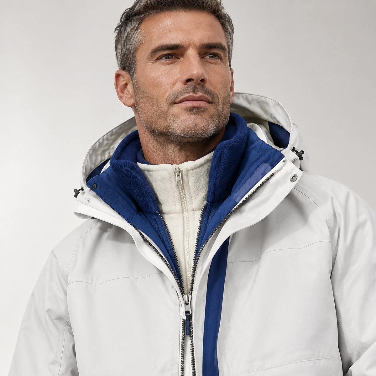 Draven Fleece Lined Jacket — White & Navy (apparel detail)