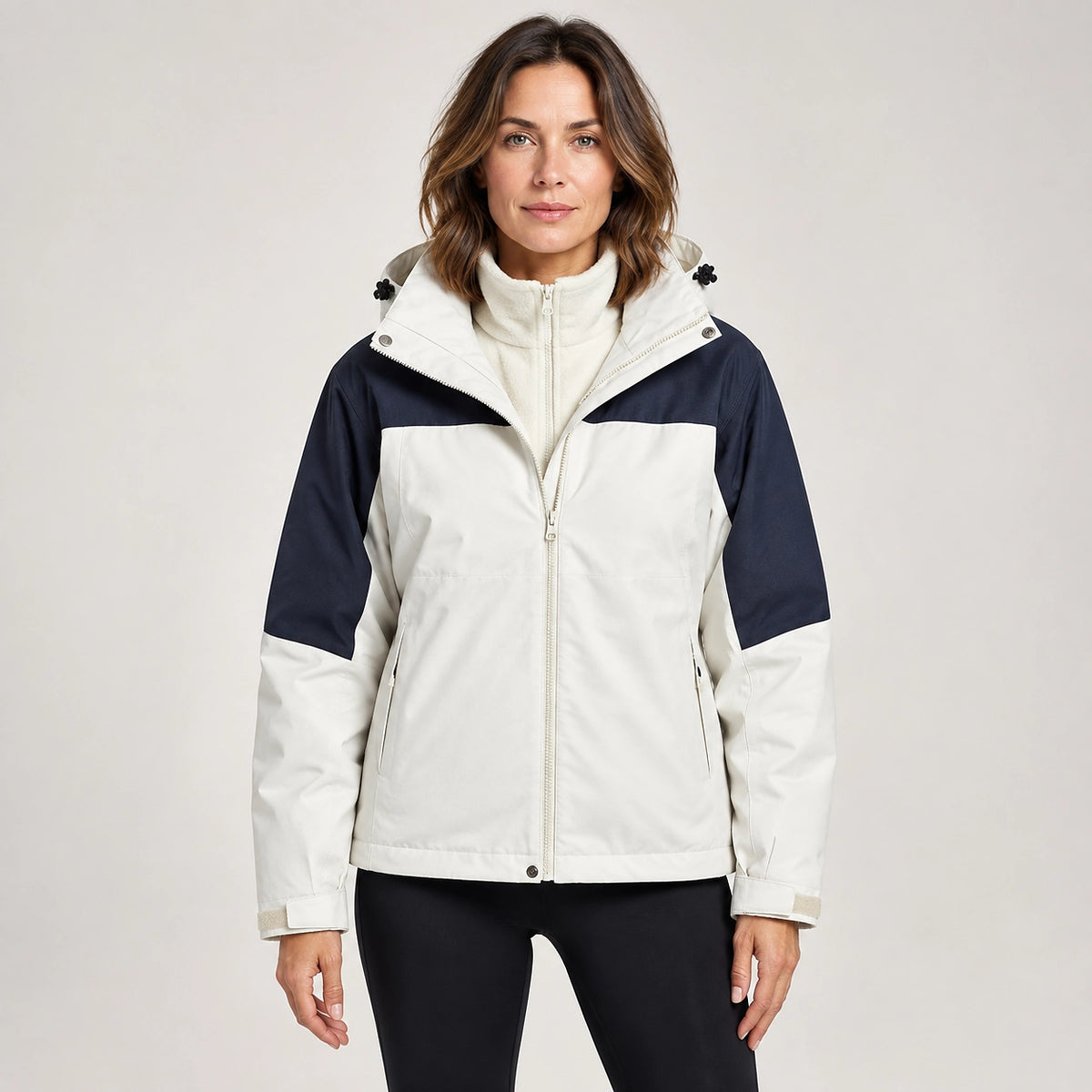Brindal Hooded Shell Jacket — White & Navy (apparel front)