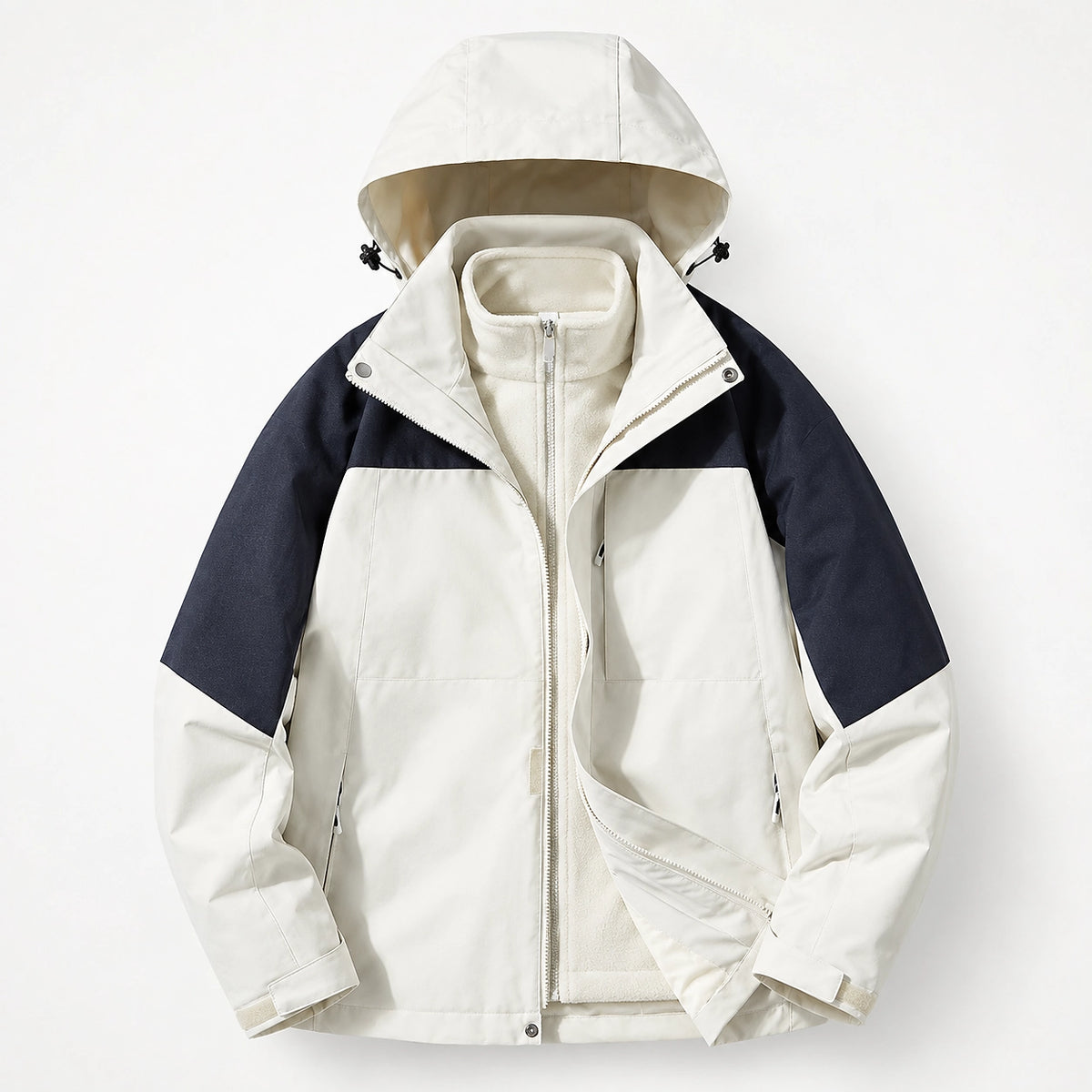 Brindal Hooded Shell Jacket — White & Navy (apparel solo)