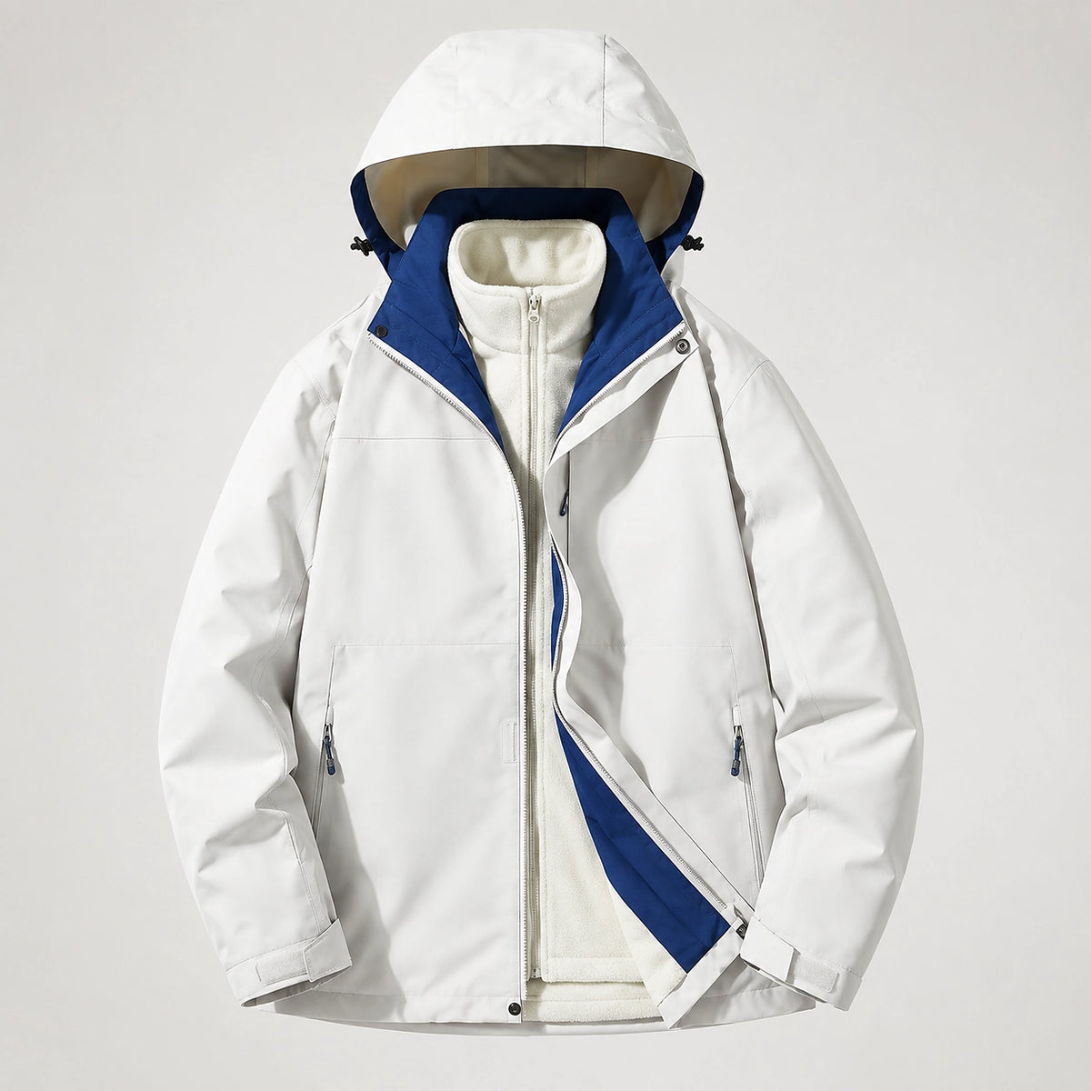 Draven Fleece Lined Jacket — White & Navy (apparel solo)