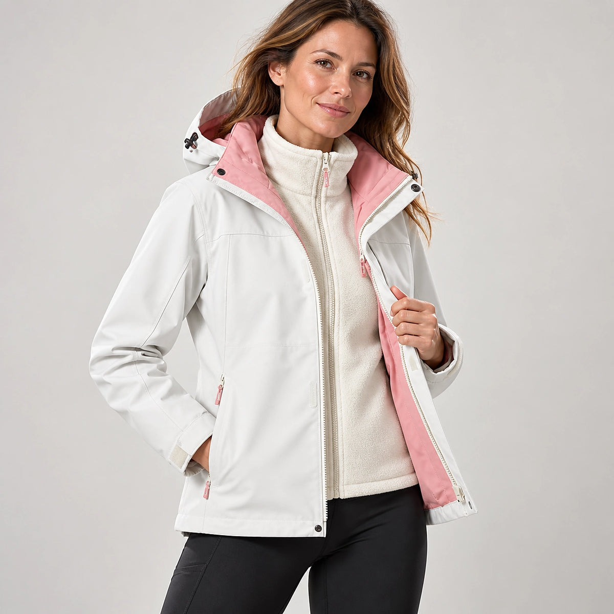 Brindal Hooded Shell Jacket — White & Pink (apparel detail)