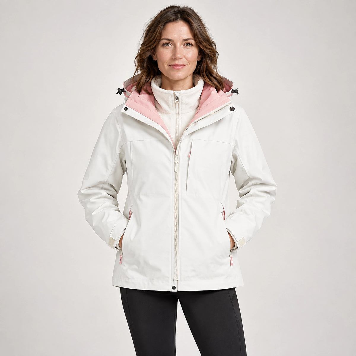 Brindal Hooded Shell Jacket — White & Pink (apparel front)