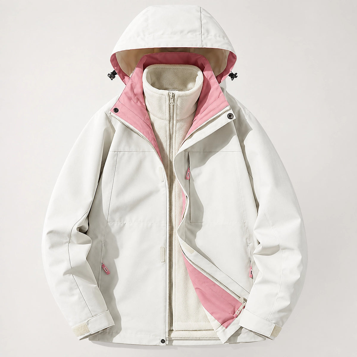 Brindal Hooded Shell Jacket — White & Pink (apparel solo)