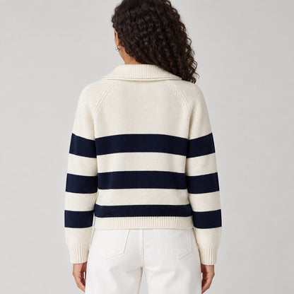 Delrow Striped Half-Zip Sweater — White Stripes (apparel back)