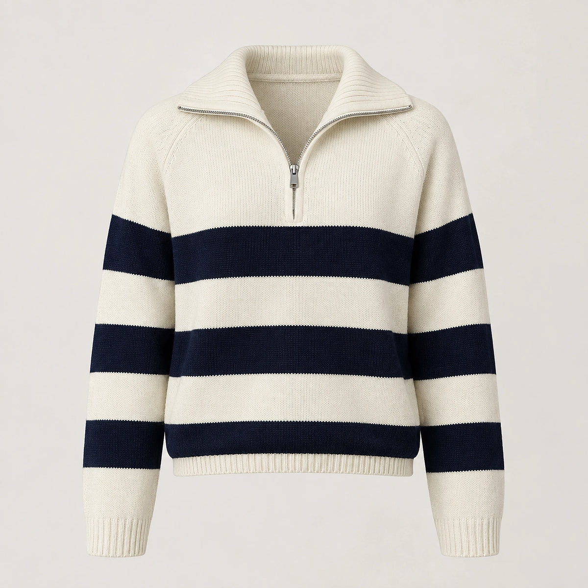 Delrow Striped Half-Zip Sweater — White Stripes (apparel solo)