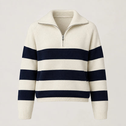 Delrow Striped Half-Zip Sweater — White Stripes (apparel solo)