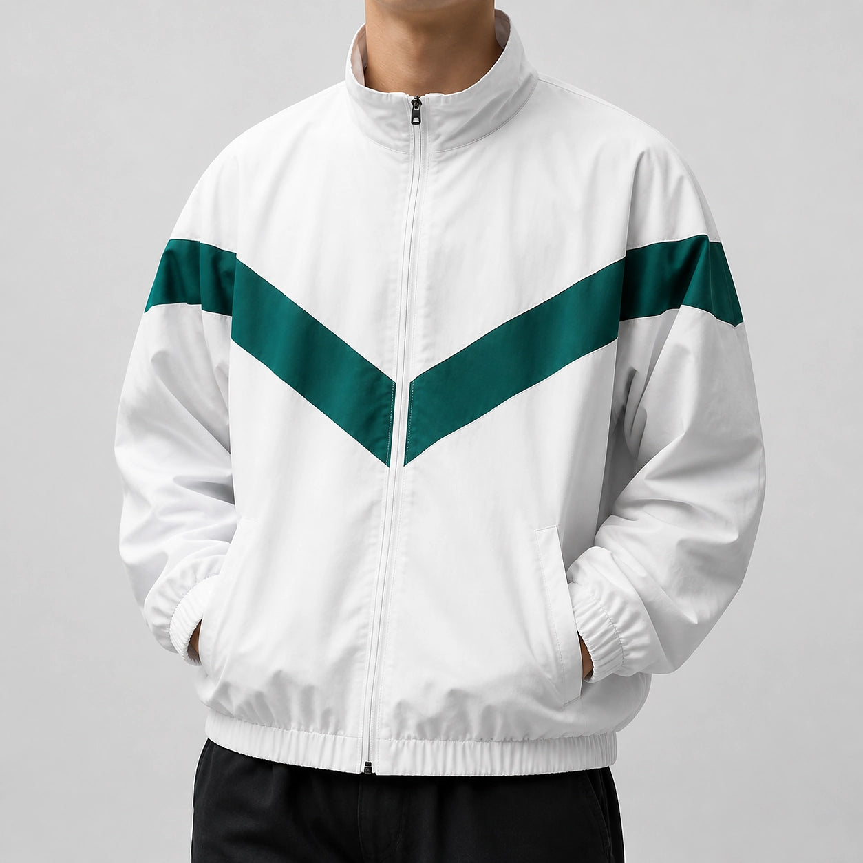Dalton Colorblock Windbreaker Jacket — White (studio with model)