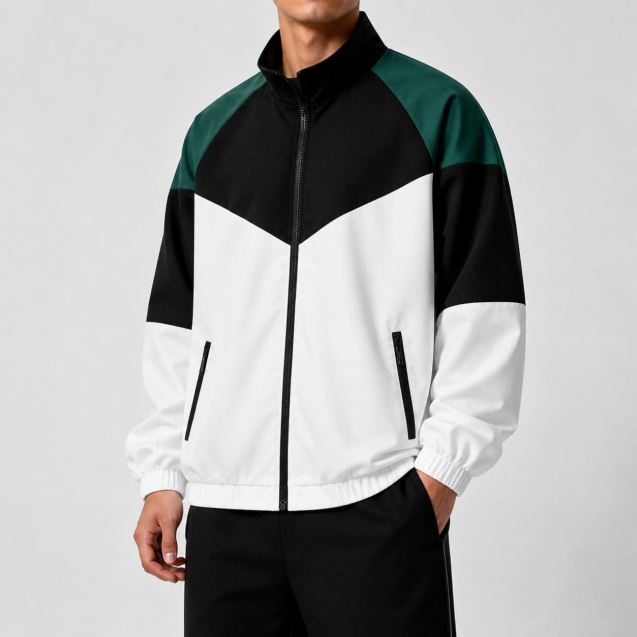 Halcor Colorblock Track Jacket — White (studio with model)