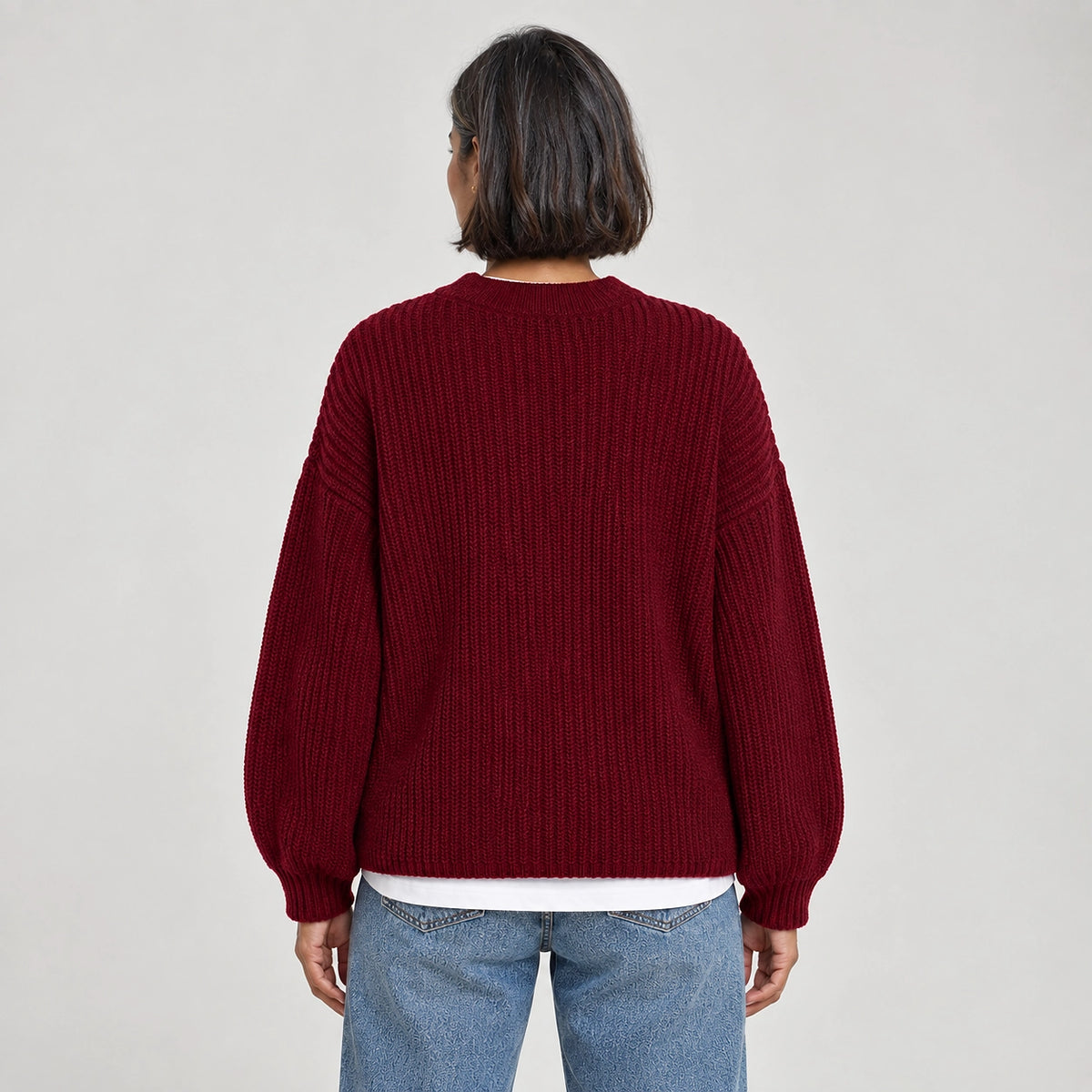 Brynn Ribbed Knit Sweater — Wine Red (apparel back)