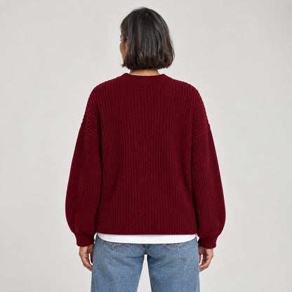 Brynn Ribbed Knit Sweater — Wine Red (apparel back)