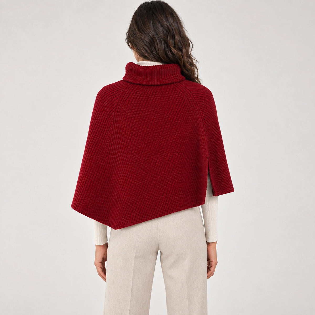 Hobart Wool Poncho — Wine Red (apparel back)
