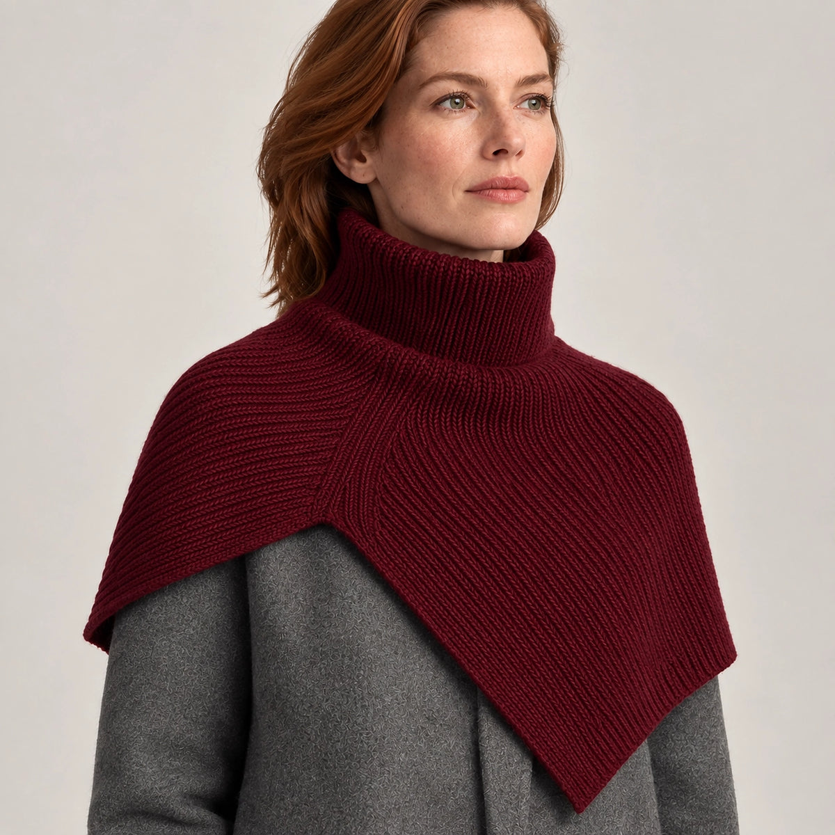 Belvara Ribbed Knit Wrap — Wine Red (apparel detail)