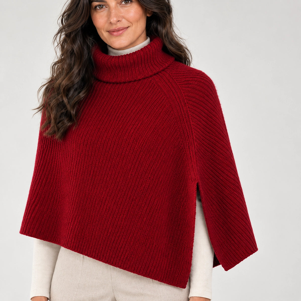 Hobart Wool Poncho — Wine Red (apparel detail)