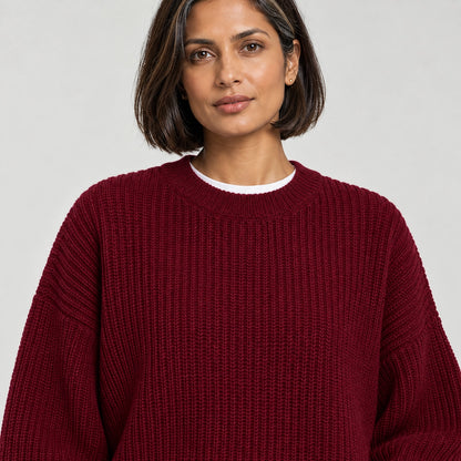 Brynn Ribbed Knit Sweater — Wine Red (apparel detail)
