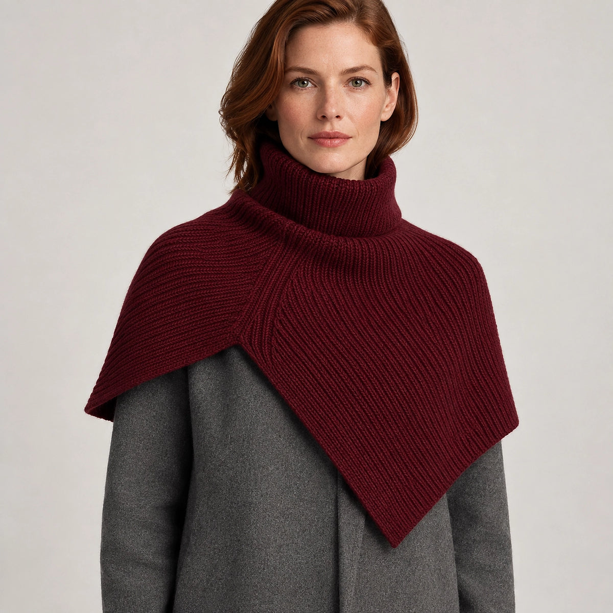 Belvara Ribbed Knit Wrap — Wine Red (apparel front)