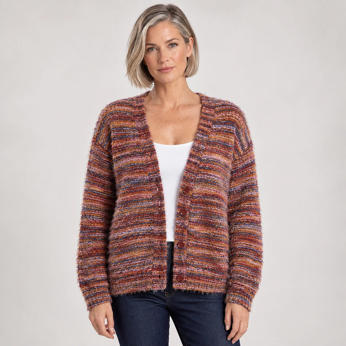 Belara Cotton Blend Cardigan — Wine Red (apparel front)