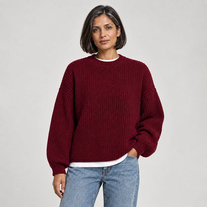 Brynn Ribbed Knit Sweater — Wine Red (apparel front)