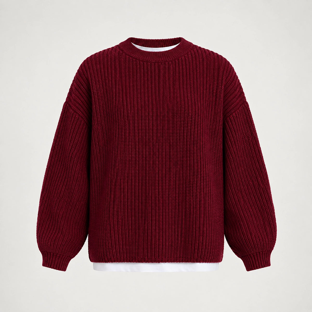 Brynn Ribbed Knit Sweater — Wine Red (apparel solo)