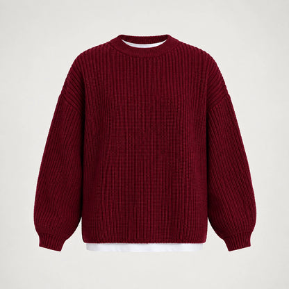 Brynn Ribbed Knit Sweater — Wine Red (apparel solo)