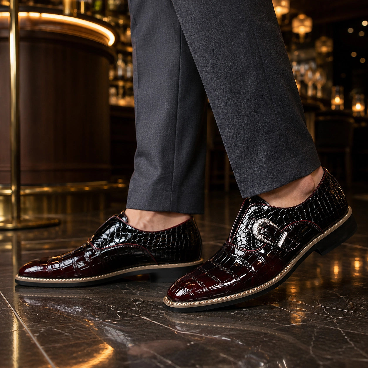 Halcourt Leather Monk Strap Loafers — Wine Red (footwear environment 1)