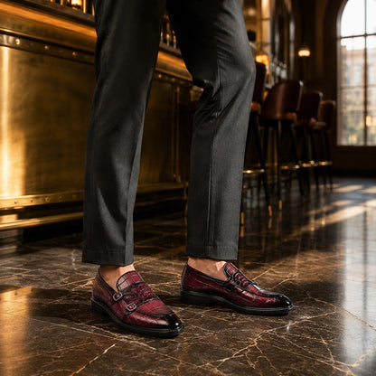 Delvano Leather Double Monk Loafers — Wine Red (footwear environment 1)