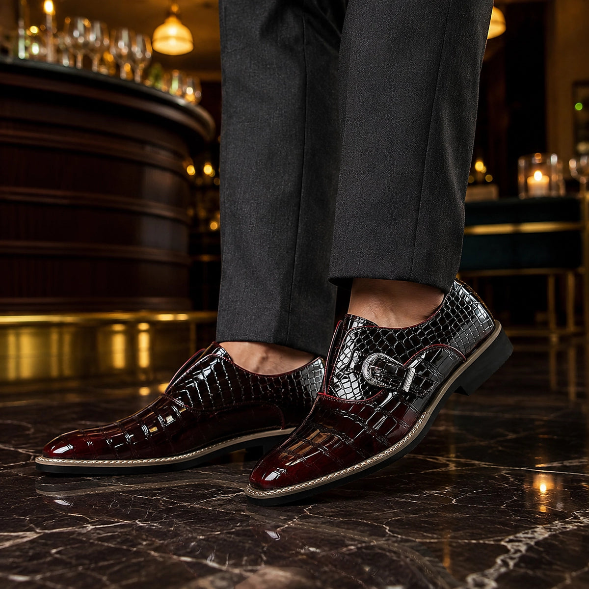 Halcourt Leather Monk Strap Loafers — Wine Red (footwear environment 2)