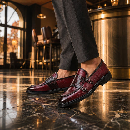 Delvano Leather Double Monk Loafers — Wine Red (footwear environment 2)