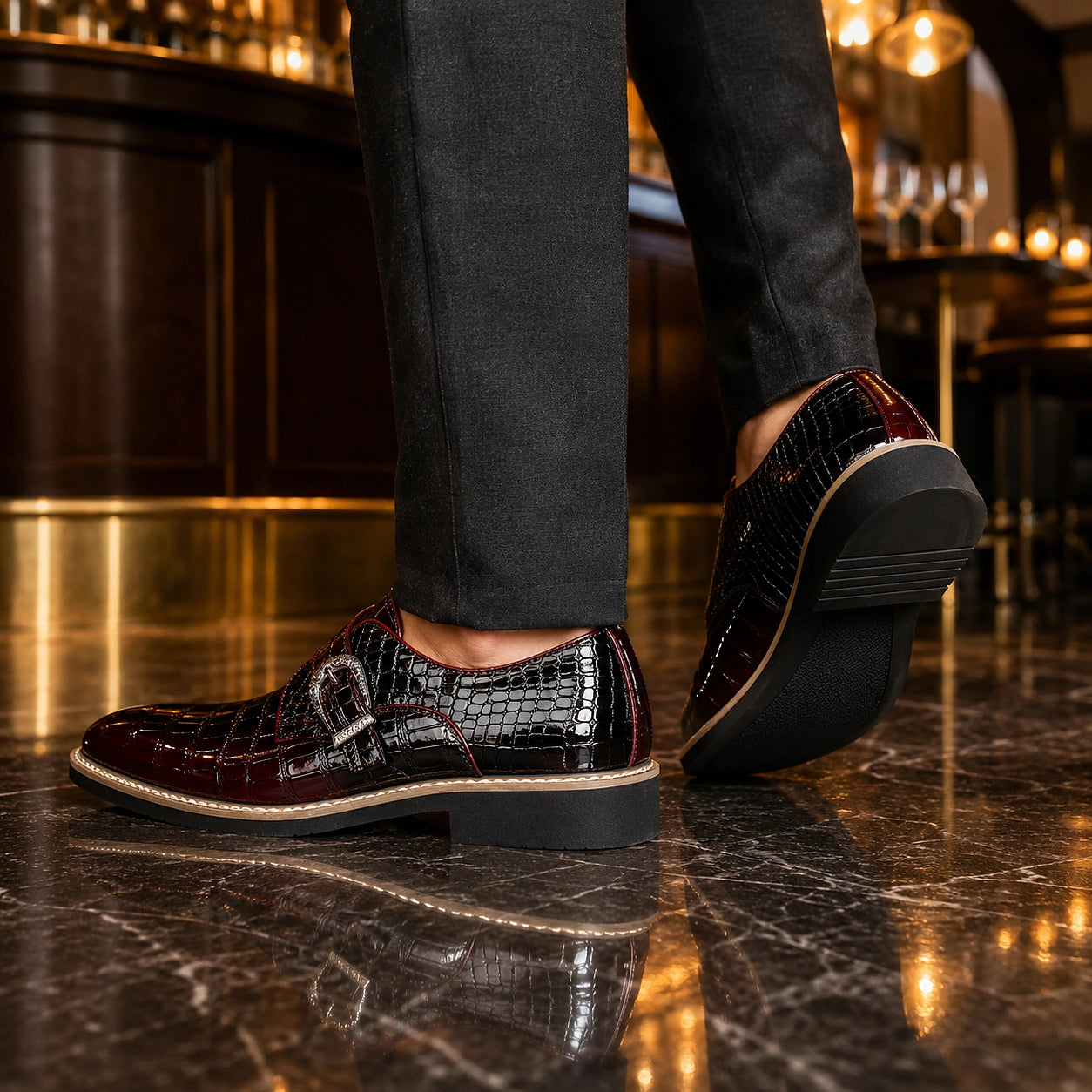 Halcourt Leather Monk Strap Loafers — Wine Red (footwear environment 3)