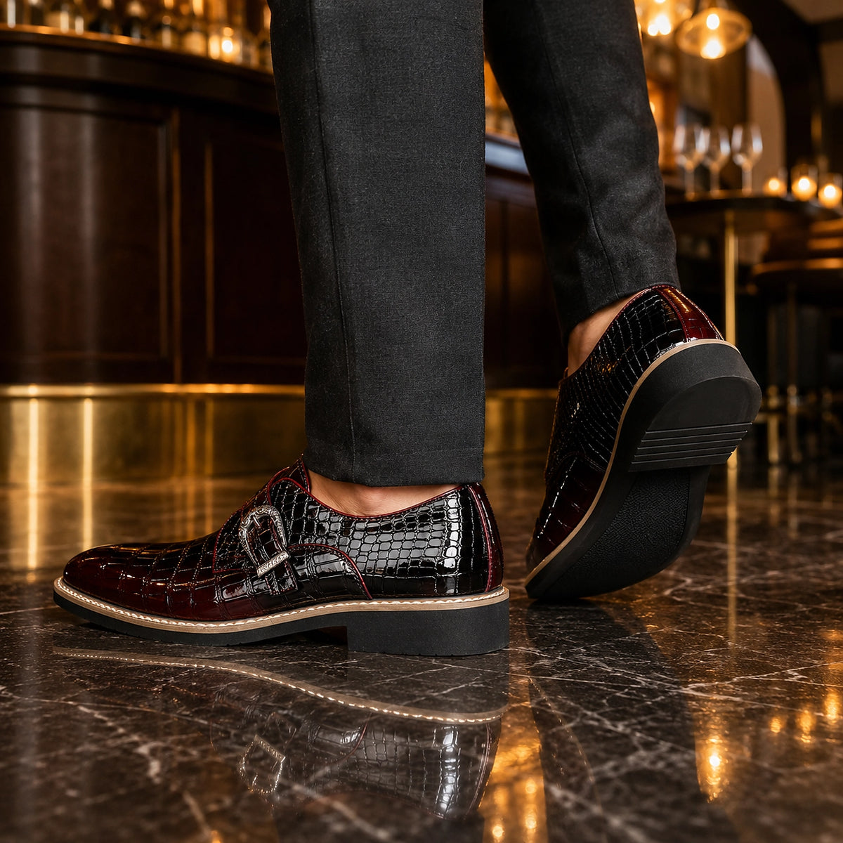 Halcourt Leather Monk Strap Loafers — Wine Red (footwear environment 3)